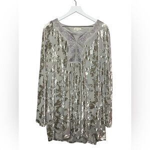 NWOT Flow Velvet Burnout Tunic Top Embroidered Fairy Grunge Whimsigoth Silver 3X